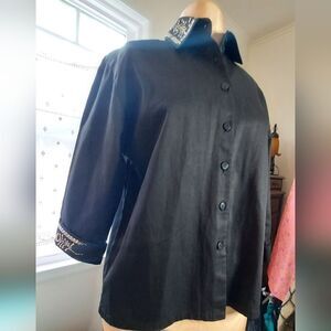 Christine Alexander Black Studded Rhinestone Shirt Size S Women